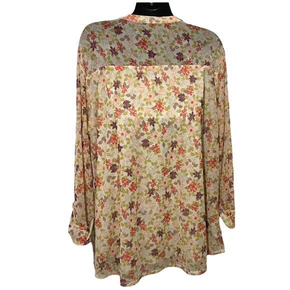 Cocomo Womens Blouse Size 2X Floral Pintuck Stretch Pullover Rolled Tab Sleeves - Picture 2 of 11